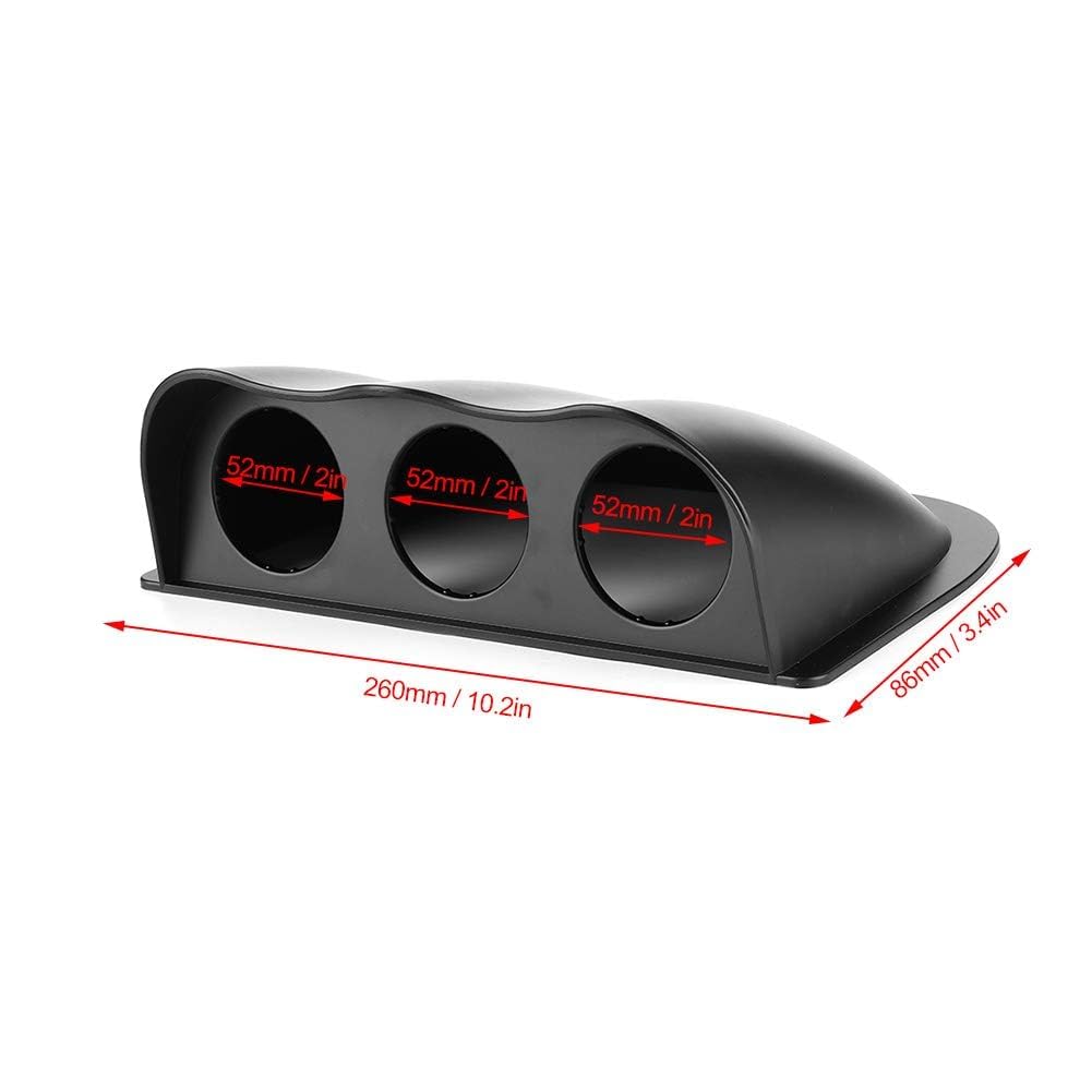 Support de Tableau de Bord Universel pour 3 Jauges 52mm, ABS, Noir, 260x86mm, Montage Triple Pod pour Voiture