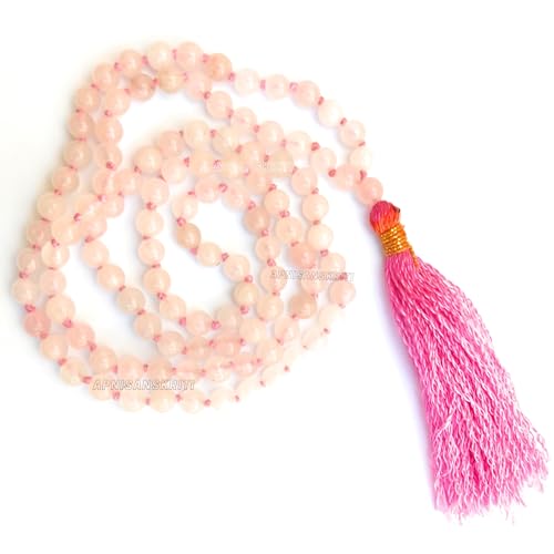 Image of Apnisanskriti Premium Rose Quartz Stone Mala for Men and Women (6mm, AAA Quality, Lab Certified, 108+1) - Natural Stone Beads Mala - Pink Colour - Pack of 1