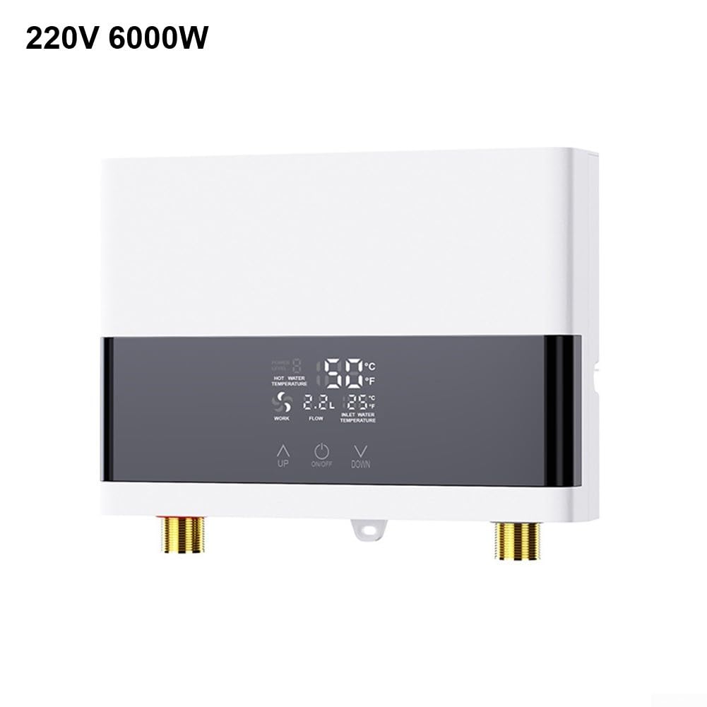 Calentador de agua eléctrico sin tanque de 4000 W 6000 W, caldera de ducha caliente, diseño compacto y portátil, IPX4, impermeable, protección antiquemaduras para baño, cocina, uso blanco (220 V 6000