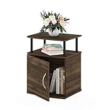 Furinno JAYA End Side Sofa Table/Nightstand with Door, 1-Pack, Columbia Walnut/Black