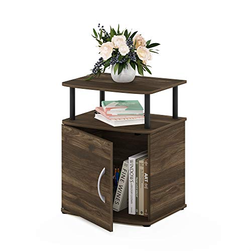 Image of Furinno JAYA End Side Sofa Table /Nightstand with Door, 1-Pack, Columbia Walnut /Black