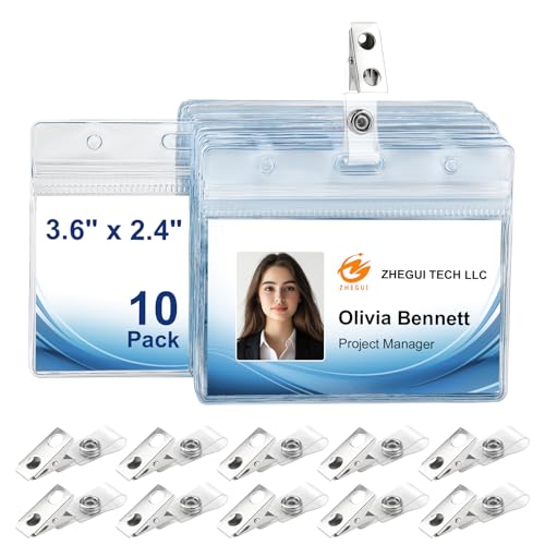 10 Pack Horizontal Heavy Duty Name Tags Badge Holders and Metal Badge Clips with Vinyl Straps, Waterproof PVC ID Card Holder, Plastic ID Holders for Office, School, Nurses, Meetings and Events 10 Pack Horizontal Heavy Duty Name Tags Badge Holders and Metal Badge Clips with Vinyl Straps, Waterproof PVC ID Card Holder, Plastic ID Holders for Office, School, Nurses, Meetings and Events