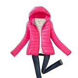 Tazeap Winter Jackets for Women Trendy Warm Lightweight Puffer Coats Solid Quilted Full Zip Down Outerwear with Hood Hot Pink