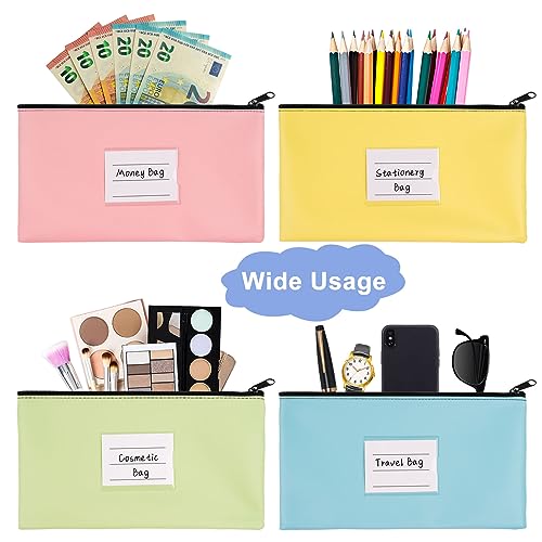 Banktasche, 4 Stück Geldtaschen Banktasche, Leder Bankmappe Geldscheintasche mit Reißverschluss und Fenster für Schule, Haushalt, Business （4 Farben B）