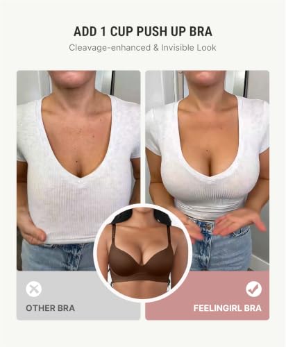 Image of FeelinGirl Wireless Push Up Bra Full Support Lift Balconette Seamless | No Underwire Tshirt Bra, Full Coverage, Back Smoothing, No Show Comfy Bra for Deep V Clothes