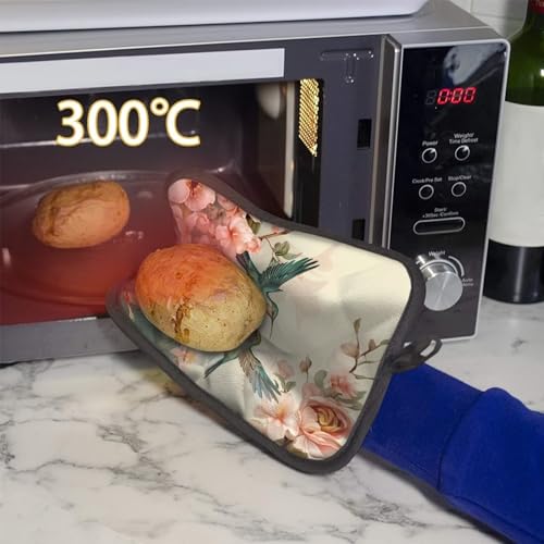 Wellflyhom WELLFLYHOM-28 Hummingbird Floral Pot Holders With Pocket Kitchen Heat Resistant Hot Pads Spring Birds 2 Pack Non-Slip Potholders Oven Mitts Kitchen Gloves Cooking Bag thumb #4