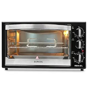 Borosil Prima 42 L Oven Toaster & Grill, Motorised Rotisserie & Convection Heating, 6 Heating Modes, Silver Top & Chrome Front