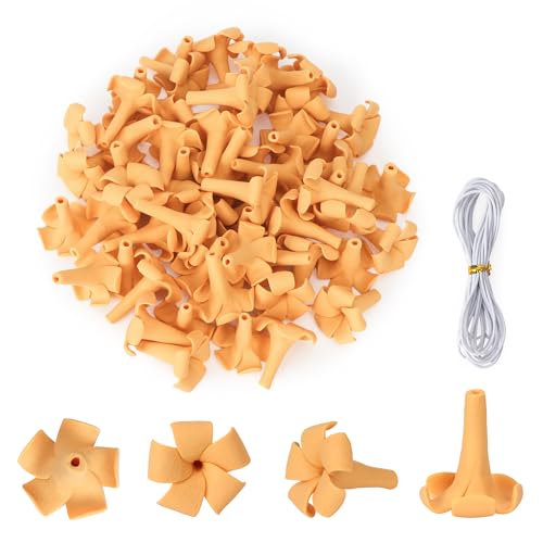 50 Pcs Puakenikeni Clay Beads Handmade Hawaiian Crown Flower Bead Bulk with Pre-drilled Holes Pakalana Flower Beads for Jewelry Making Bracelet Necklace DIY Craft Supplies(Orange-Yellow)