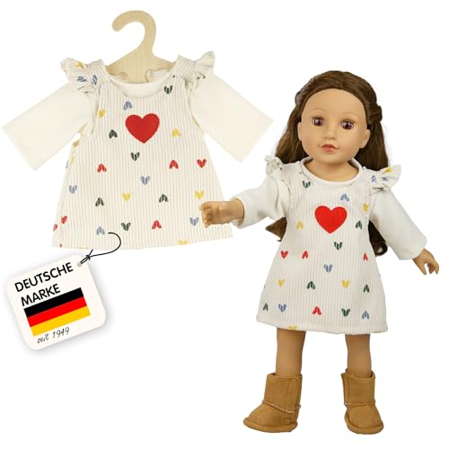 Heless 2530 - Puppenbekleidung ''Herz-Konfetti'', 2-teiliges Set mit Kordkleid und T-Shirt, für Puppen und Kuscheltiere der Größe 35-45 cm