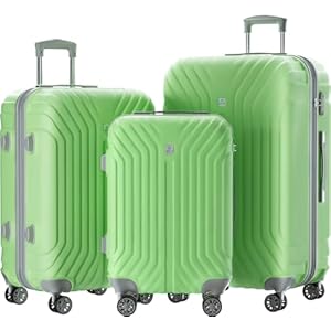 AnyZip Luggage Sets Expandable PC ABS 3 Piece Set Durable Suitcase with Spinner Wheels TSA Lock Carry On 20 24 28 Inch LightGreen