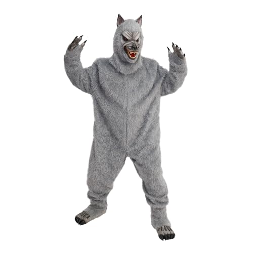 BEENODI Adult Werewolf Costume Big Bad Wolf Costume for Parties One Size Latex and Polyester Material Light and Breathable (Light Gray)