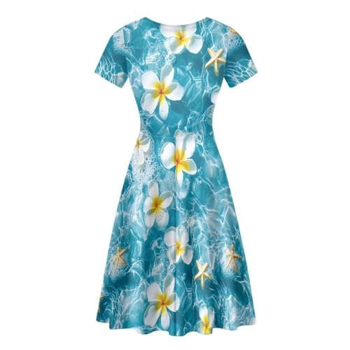 Image of HUGS IDEA Womens Puffy Swing Midi Dress Round Neck Short Sleeve Party A-Line Dresses