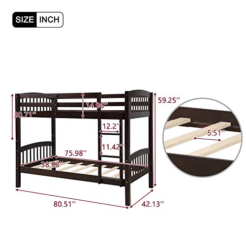 Bunk Bed Twin Over Twin 500 LB Heavy Duty,JULYFOX 2 Wood Bed Frames with Finsbury Headboard Footforad No Box Spring Need Bunk Bed W/Ladder Guard Rails for Small Spaces-Espresso