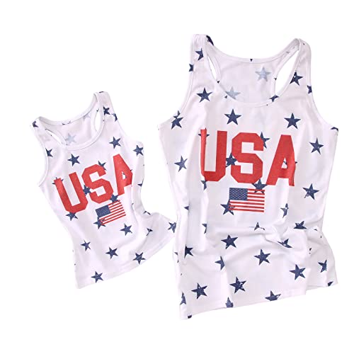 4th of July Tank Top for Women Kids USA American Flag Family Matching Outfits Girls Boy Sleeveless Patriotic Shirts