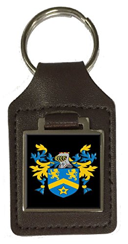 Porte-clés en cuir marron héraldique : blason Tidley gravé pour trousseau de clés voiture