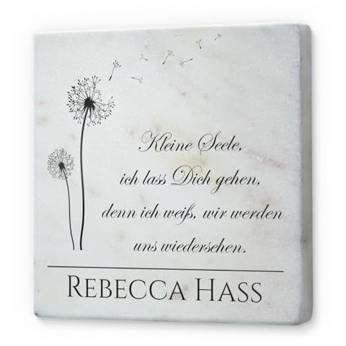 CHRISCK design Marmor Gedenkplatte als Andenken - individuell Bedruckte Gedenktafel mit Text und Motiv - Echter Marmorstein mit farbigem Druck - Größe ca. 10x10 cm