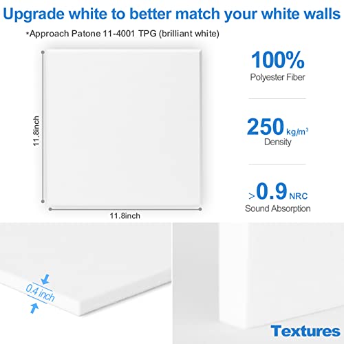 Sonicism 12 Pack Acoustic Wall Panels With Self-Adhesive, 12" X 12" X 0.4" Sound Proof Foam Panels, Decorative Soundproof Wall Panels, Sound Proof Absorbing Tiles For Home & Offices, White #TOP3