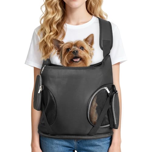 YUDODO Dog Front Backpack Carrier, Soft Breathable Pet Front Carrier with Adjustable Straps, Multi-Pocket Design, for Small Dogs & Cats up to 12 lbs (with Detachable Sling Pouch - 1 Pocket)