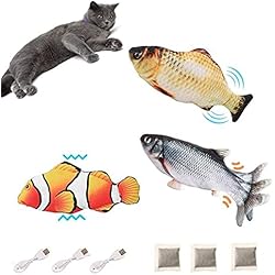 BangShou 3 Piezas Hierba Gatera Juguete Pez Eléctrico de Juguete Pez de Peluche Eléctrico USB Juguete Kicker para Gatos con Hierba Gatera para Que Los Gatos Jueguen, Muerdan y Mastiquen