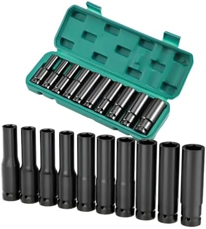 Jogo de Soquetes Longos 8 a 24mm 10 Peças Impacto 1/2" Kit de Fer...