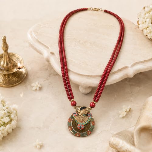 Image of AAKRITI ART CREATIONS Handcrafted Tribal & Wooden Necklace Collection | Dhokra, Ethnic, Brass & Artistic Designs | Royal, Boho & Nomadic-Inspired Statement Jewelry for Women