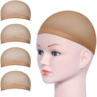 URAQT Wig Caps, 4 Pcs Stretchy Nylon Stocking Wig Cap Ultra Thin, Unisex Nude Wig Cap to Hold Wig in Place for Women Men, Breathable Wig Net Cap for Long Short Hair