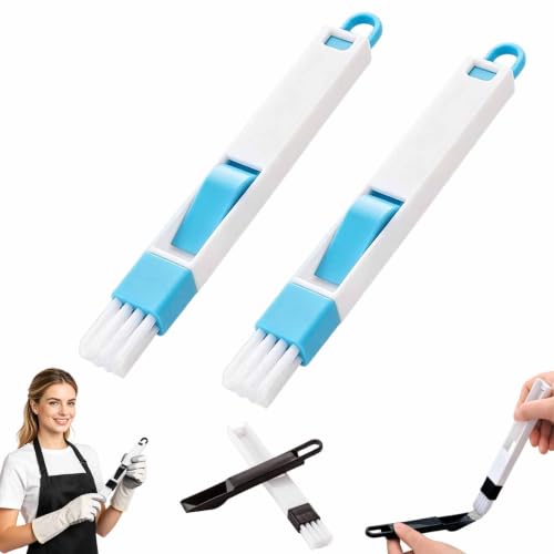 Image of 2-in-1 Window Groove Cleaning Brush, Crevice Cleaning Brush,2Pcs Blue | Detachable Hard Bristle Crevice Cleaning Brush with Dustpan, Window Track Cleaning Tools for Home, Bathroom, Ktichen, Corners