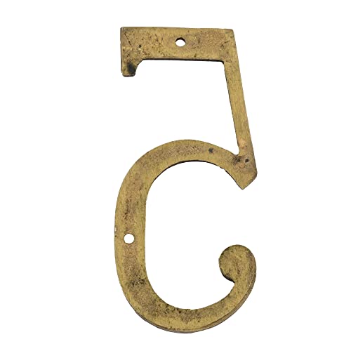 Image of 4 inch Brass House Hotel Door Number Plaque Sticky Numeric Numerical Digit 0-9 [9 (Nine)] (FIVE)