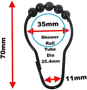 Byretech Black Stainless Steel Roller Ball Shower Curtain Rings - Pack Of 12 - UK Seller, (BSCR27)