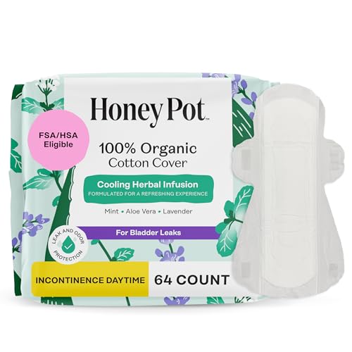 Image of The Honey Pot Company - Cooling - Daytime - Incontinence Pads for Women | Cooling Effect - Infused w /Mint, Aloe, Lavender - Organic Cotton Cover - Bladder Leak Control - Feminine Care - 64ct
