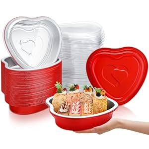 50 Pcs Extra Large Foil Heart Shaped Cake Pans with Lids 23 oz Disposable Heart Cake Pan Red Heart Pan for Kitchen Birthday Wedding Valentine Day Party Cakes Chocolates Baking Supply
