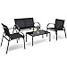 Tangkula 4 Piece Patio Furniture Outdoor Sofa Garden Lawn Sectional Conversation Set Outdoor Garden Poolside Glass Top Tea Coffee Table and Chairs with Smooth Armrest