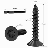 50 Stück M5 x 30 Schrauben, Senkkopfschrauben Holz, Holzschrauben Torx, Edelstahl A2 V2A, Schwarzes Oxid, Vollgewinde, mit Schraubendreher Bit – Ansicht 2