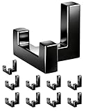Kleiderhaken aus Zinklegierung, Wand-Haken Eckig, Haken für Paneele, Garderobenhaken Schwarz Rostbeständig, Langlebig, Doppelhaken unsichtbar Verschraubt für Jacken Mäntel Handtaschen Mehr, 10 Stück