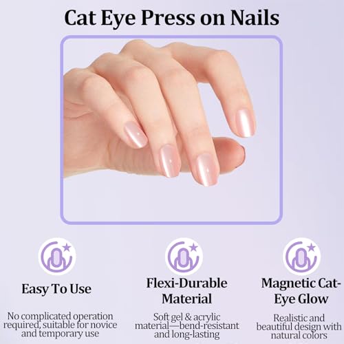 Laza 210pcs Cat Eye Press on Nails 7 Colors Macaroon Short Square Fake Nail – vue 2
