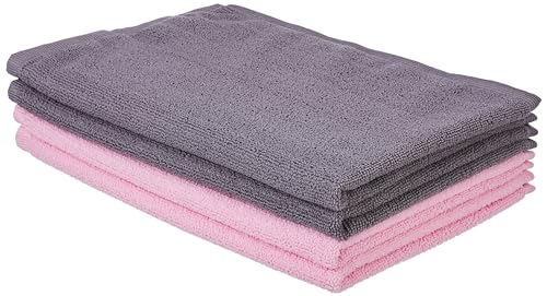 Amazon Brand - Solimo Super Soft Microfiber Hand Towel | Pack of 4 (Pink, Grey - 2 of Each)