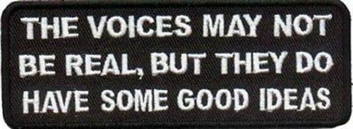 Voices Not Real But have Good Ideas Funny Biker Patch!!