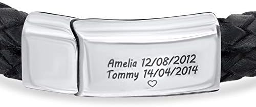 Miniatura 2 de Pulsera personalizada grabada para hombre, cuero negro, grabado personalizado, regalo del día del padre para él