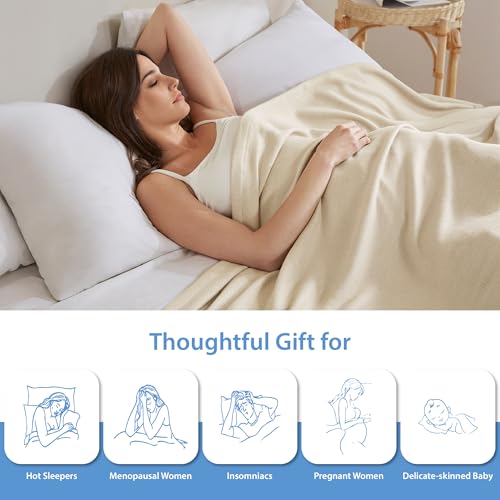 Queen Size Blanket, 70% Rayon (Derived from Bamboo) and 30% Cotton, Lightweight Jacquard Weave, Breathable and Soft Summer Blanket for Bed or Couch, 90” x 90”, Ivory — view 4