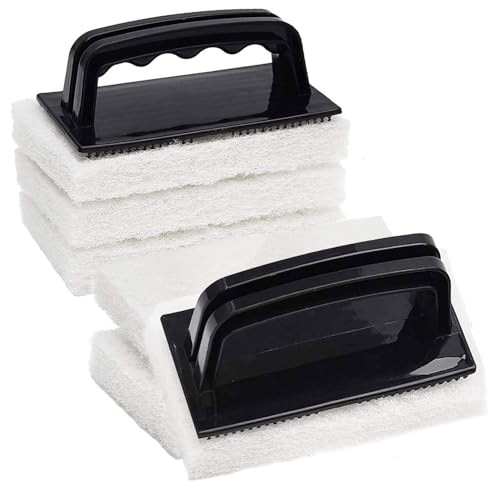 Image of 6 Pcs Hand Scrubber, Bathtub Scrubber with Handle, Non-Scratch Bathroom Scrubbing Pads for Cleaning Shower Tile Bathtube Sink Swimming Pool Step & Corner (Black)