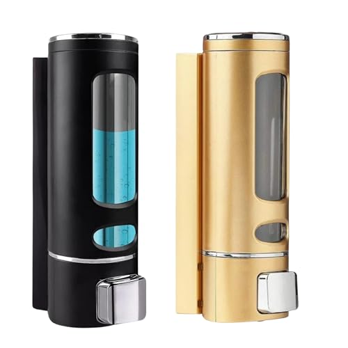 Image of Combo Pack Wall-Mounted Soap Dispenser for Bathroom, Wash Basin, Liquid Sanitizer & Shower Gel | 400ml Capsule Design, Black and Gold ABS Plastic | Pack of 2 | Durable & Easy Refill