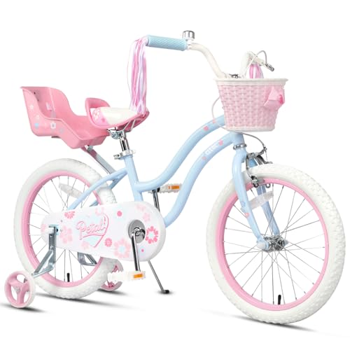 Image of Glerc Petal Girls Bike 12-18 Inch for Ages 2-9, Kids Bike with Training Wheels, Basket & Streamers, Princess Style Kids Bicycle, for Girls