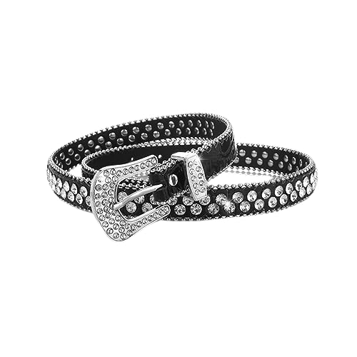 Women's Rhinestone Belt Fashion Western Cowgirl Faux Leather Diamond Beaded Dance Disco Bling Sparkle Studded Belt