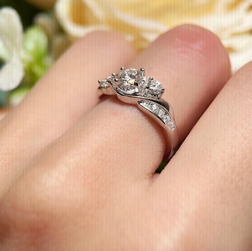 1 ct Three Stone Engagement Rings for Women 925 Sterling Silver Twisting Moissanite Rings Women Anniversary Rings 18K White Gold Plated Ring Promise Ring3