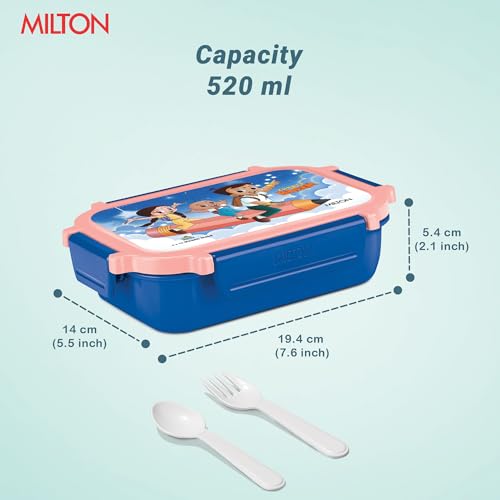 Image of MILTON Sherry Tiffin (Bheem) Lunch Box for Kids Boys & Girls with Leak-Proof Inner Container| Food Grade,BPA Free,Compact & Durable Snacks Box for Kids I Plastic Spoon & Fork, 520 ml, Blue
