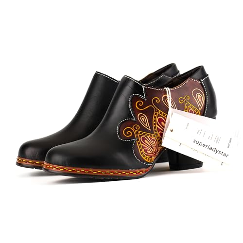 Superladystar's Women's Leather Zipper Pumps, Mid-Heels, Color Painted, Hand-Embossed, Rock Style, Dance Shoes2