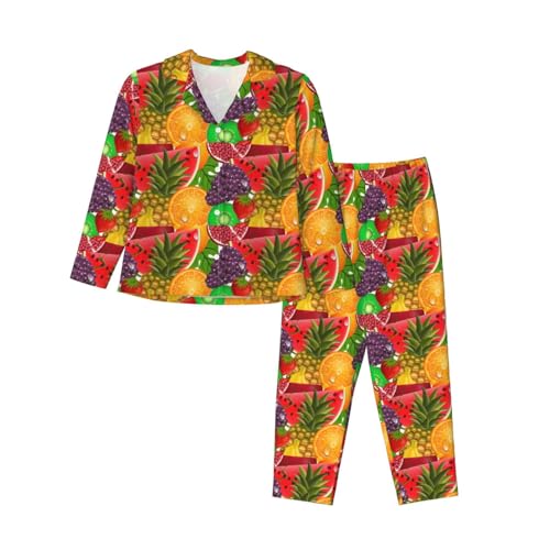 Pyjama long femme imprimé ananas vêtement de nuit Fresh Fruits avec pantalon