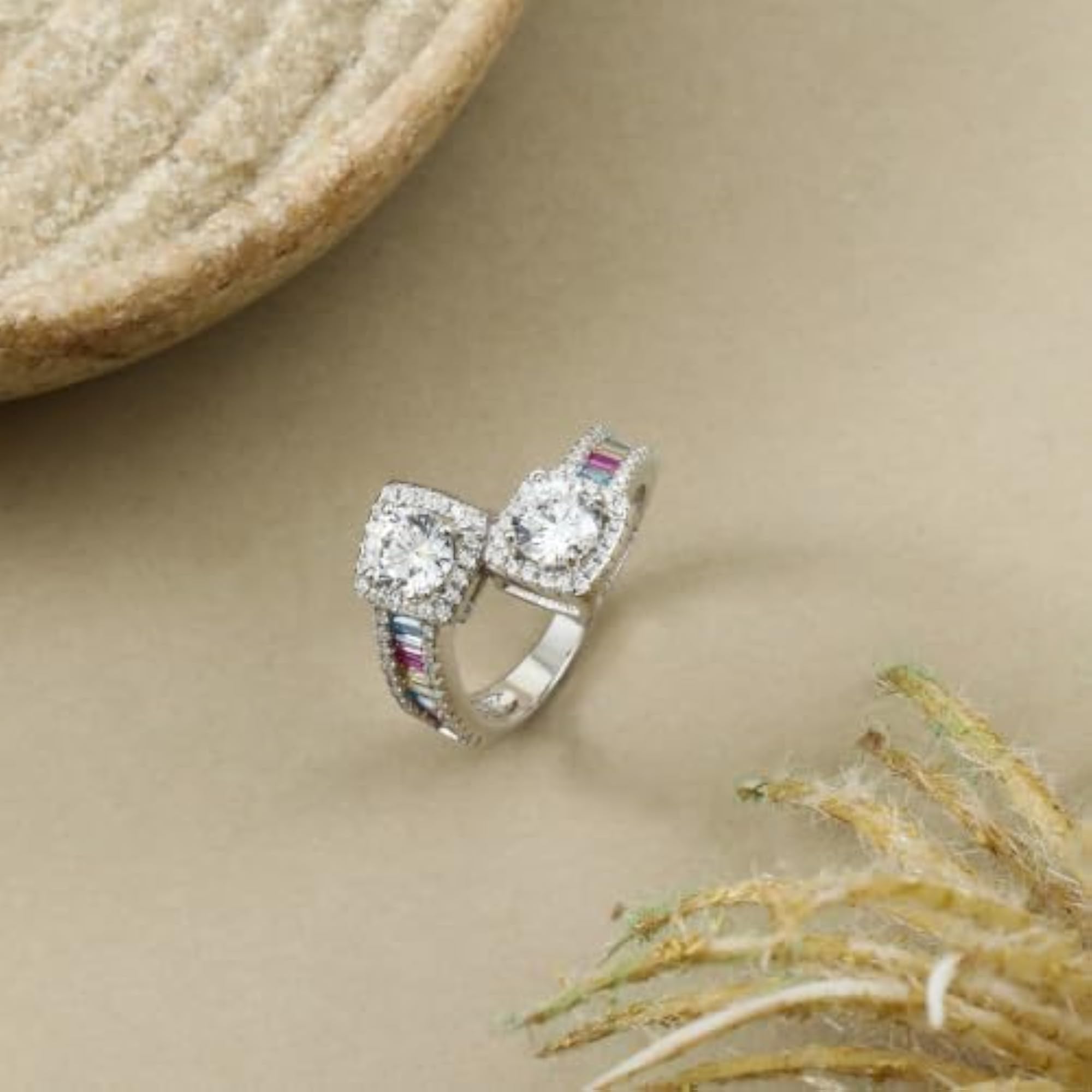 Women's 925 Sterling White Stone Studded Ring