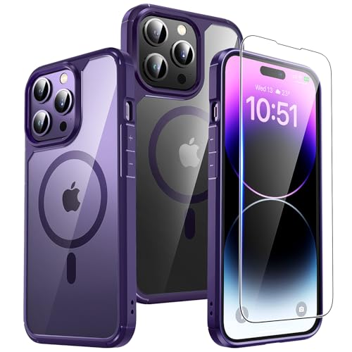 TAURI für iPhone 14 Pro Max Hülle 6,7" mit Panzer Schutz Glas Folie und Kameraschutz, Kompatibel mit MagSafe, [Anti-Verg...