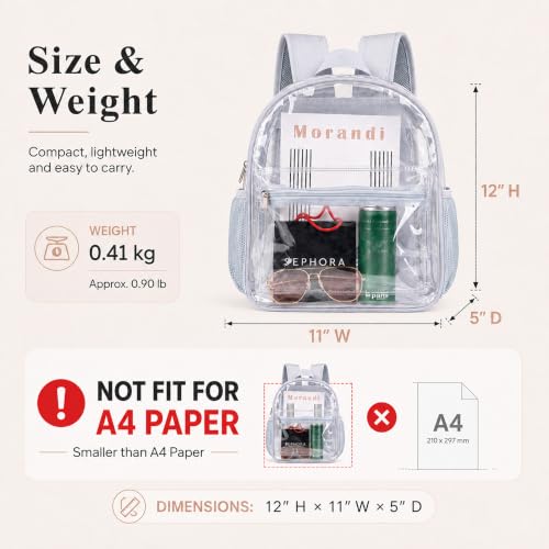 Image of ZENPUNK Clear Backpack for Stadium Events, 12x11x5 Stadium Clear Bag (GREY)